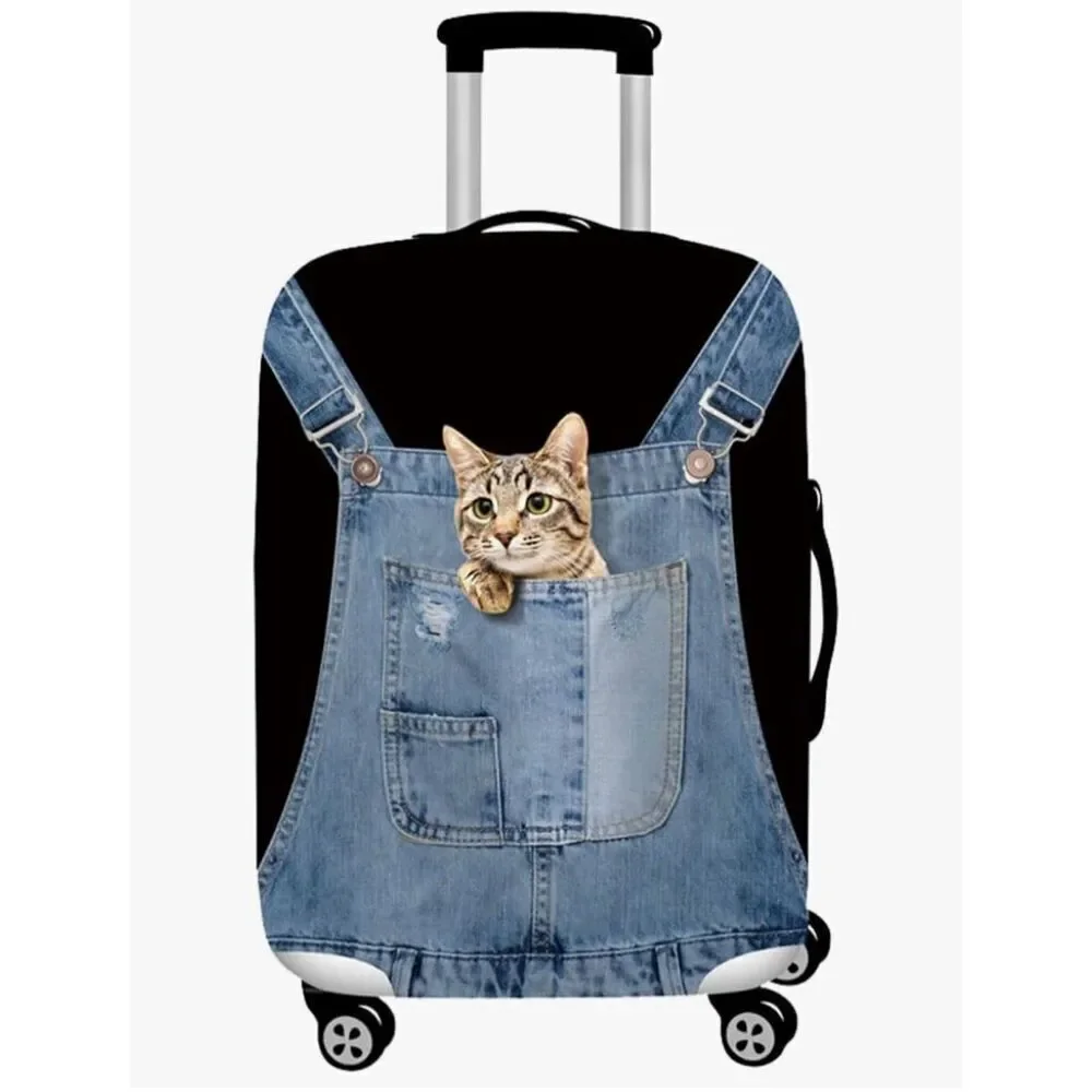 NWT Gorgeous Cat in Denim Overall Sz S 19”-21”Suitcase Luggage Elastic Cover